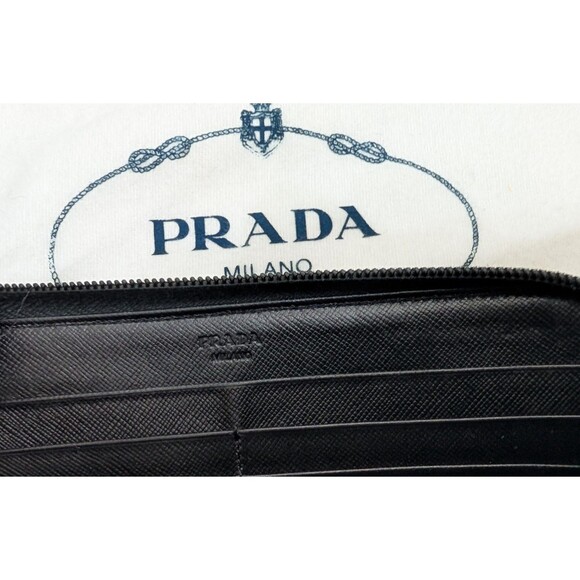 PRADA Logo Plate Nylon Zip Around Long Wallet Black Credit Card - Picture 4 of 5